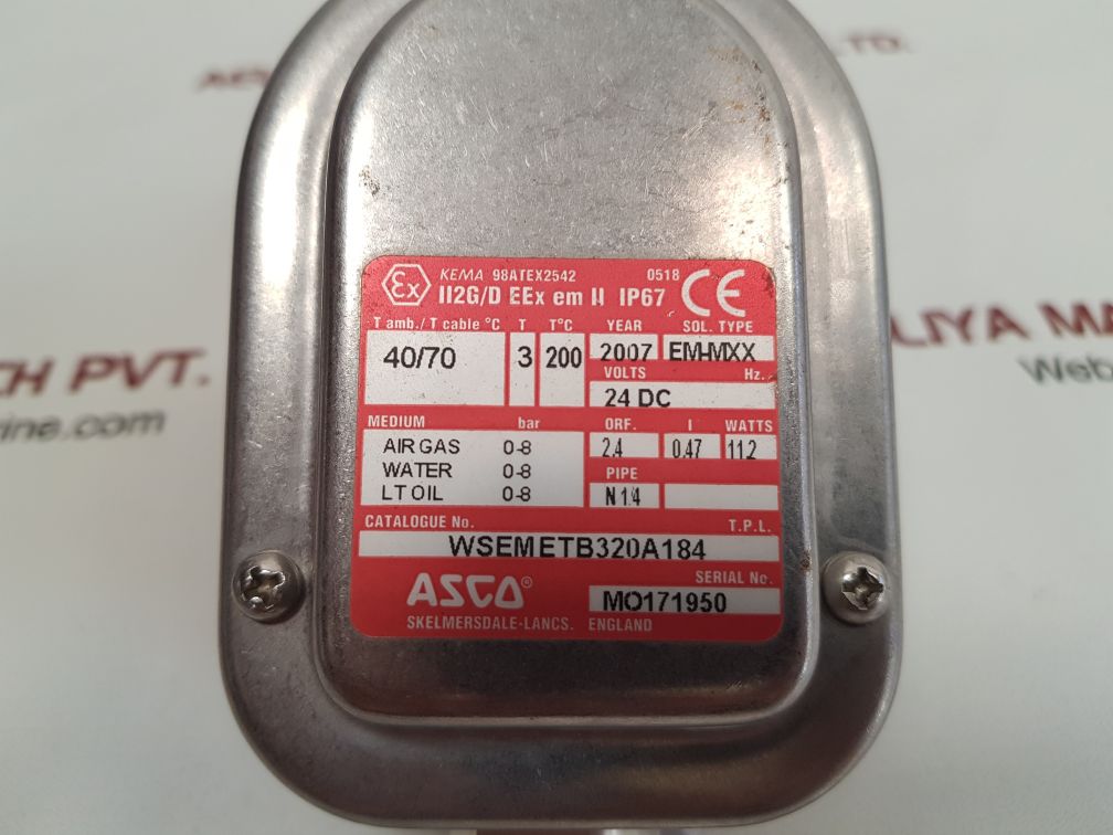 Asco wsemetb320a184 solenoid valve