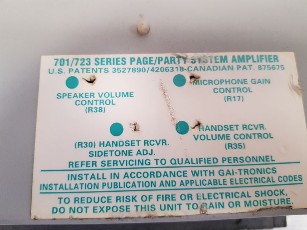 Gai-tronics 723-001 remote handset/speaker amplifier 50-60hz