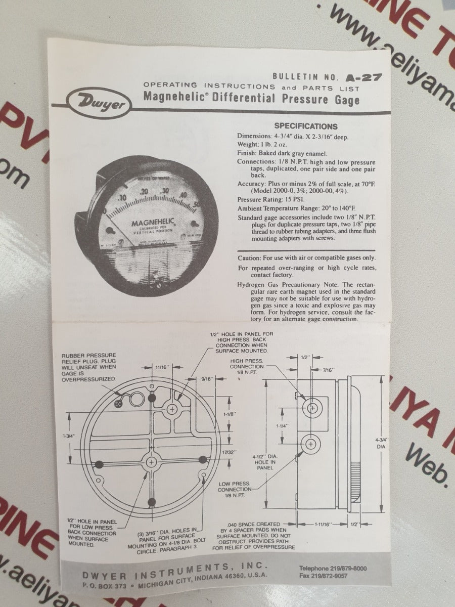Dwyer 2000-125pa magnehelic differential pressure gauge 