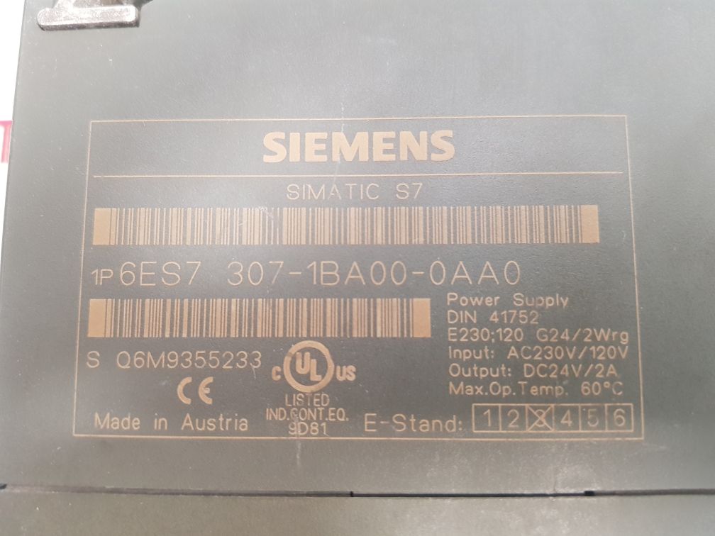 Siemens simatic s7 6es7 307-1ba00-0aa0 power supply