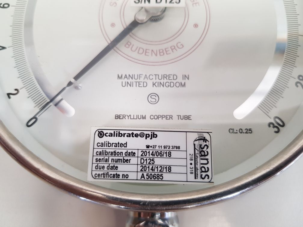 Budenberg 5214fgp standard test gauge 0-30 bar
