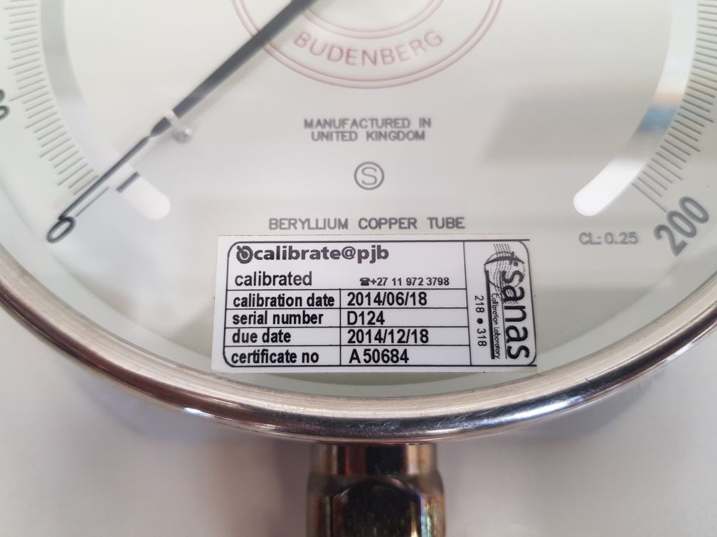 Budenberg 5214fgp standard test gauge 0-200 bar