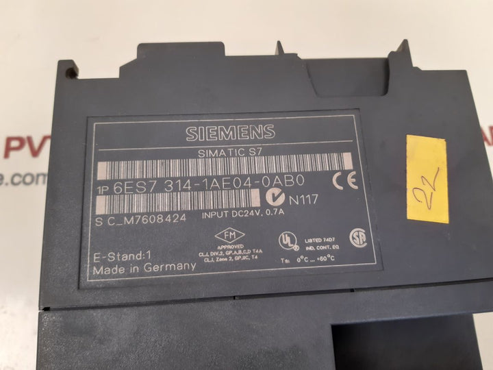 Siemens simatic s7-300 6es7 314-1ae04-0ab0 module 60°c