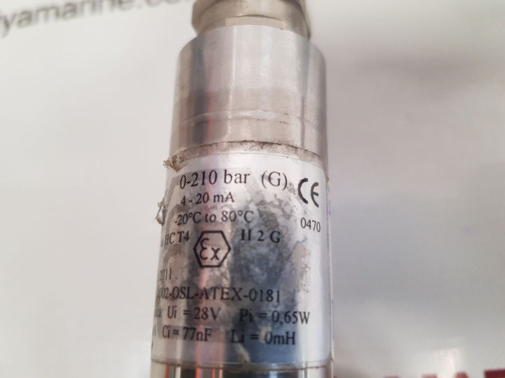 Scansense ps-2120 pressure transmitter range: 0-210 bar