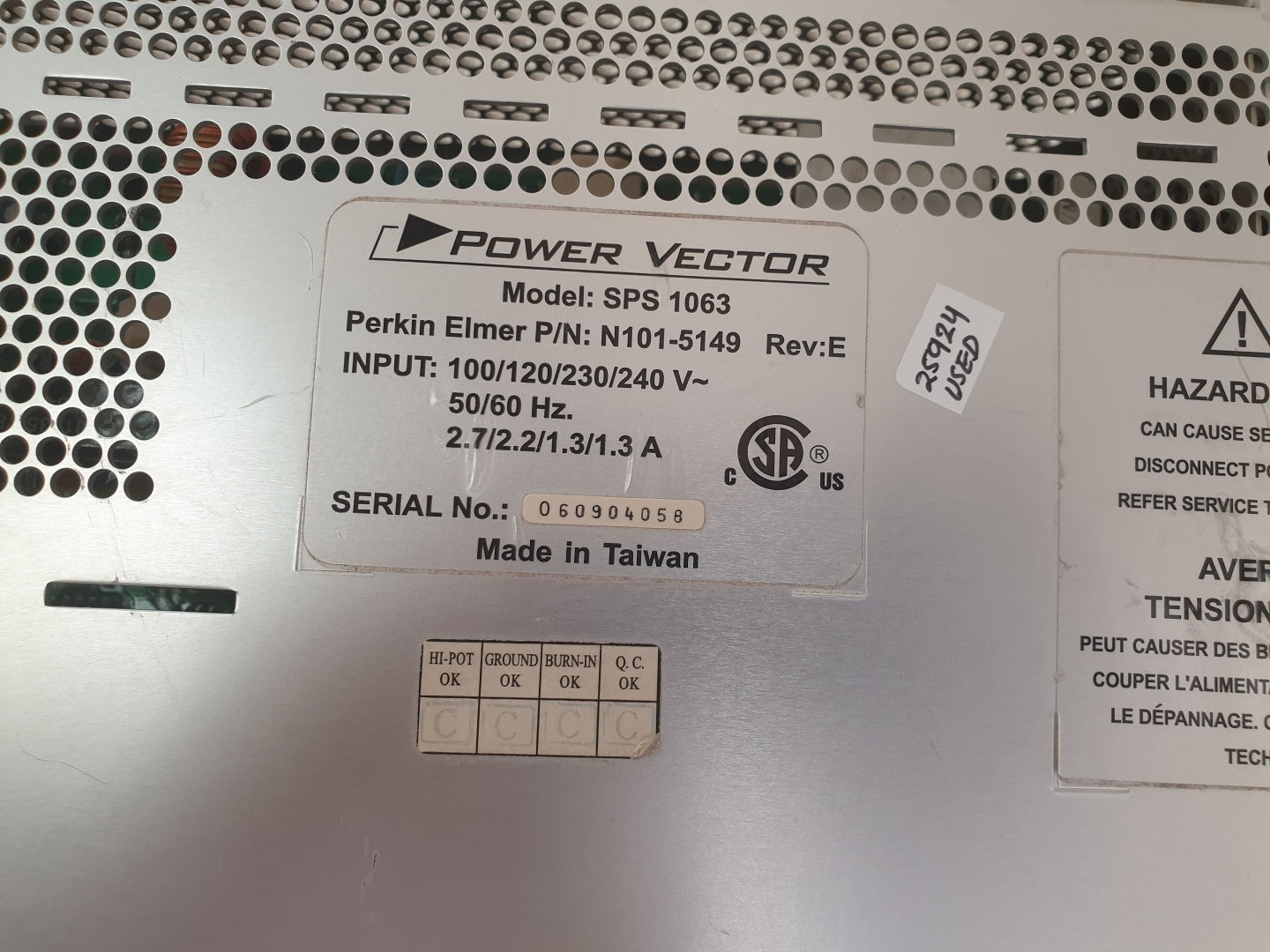 Power vector sps 1063 n101-5149 rev:e perkin elmer