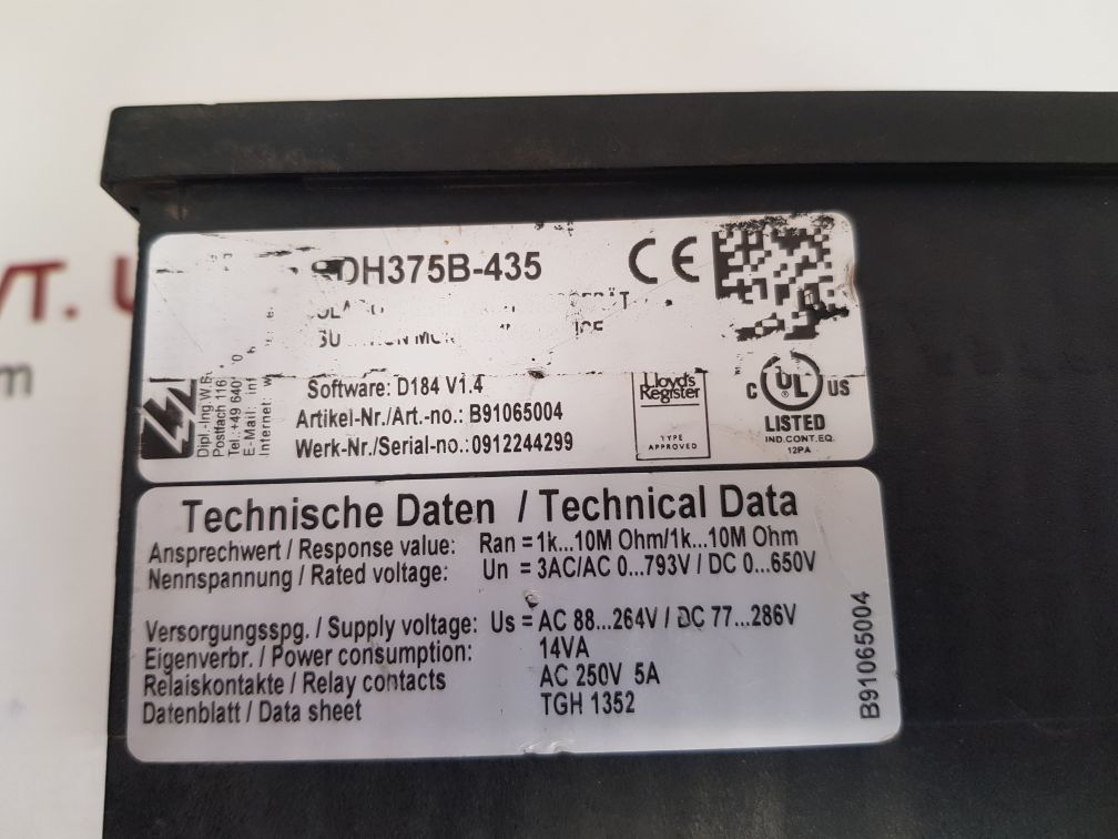 Bender irdh375b-435 Insulation Monitoring Device
