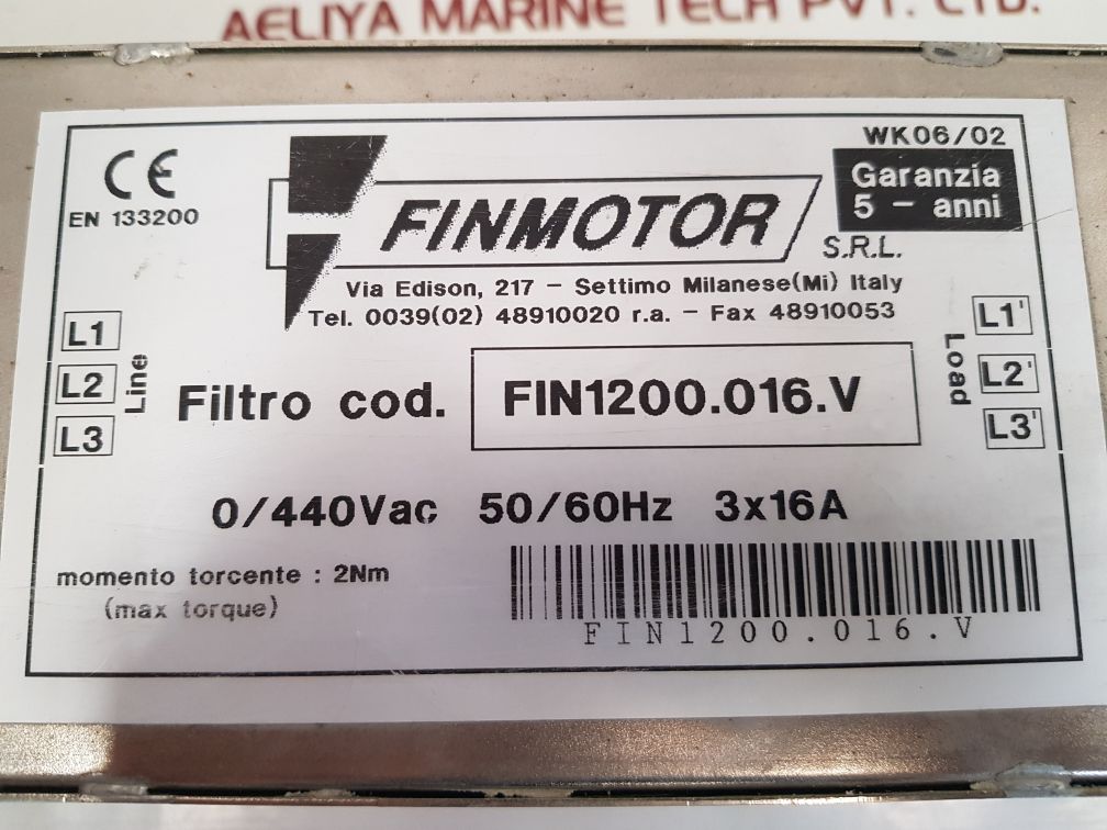 Finmotor fin1200.016.v line filter used