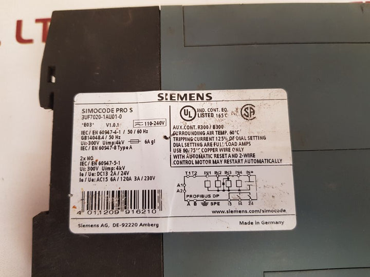 Siemens simocode pro s 3uf7020-1au01-0 basic unit