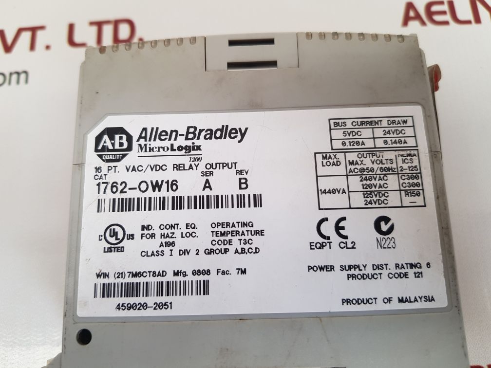 Allen-bradley 1762-ow16 micrologix 1200 relay output ser: a rev.b