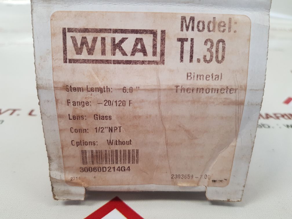 Wika ti.30 bimetal thermometer range: -20 to 120°f