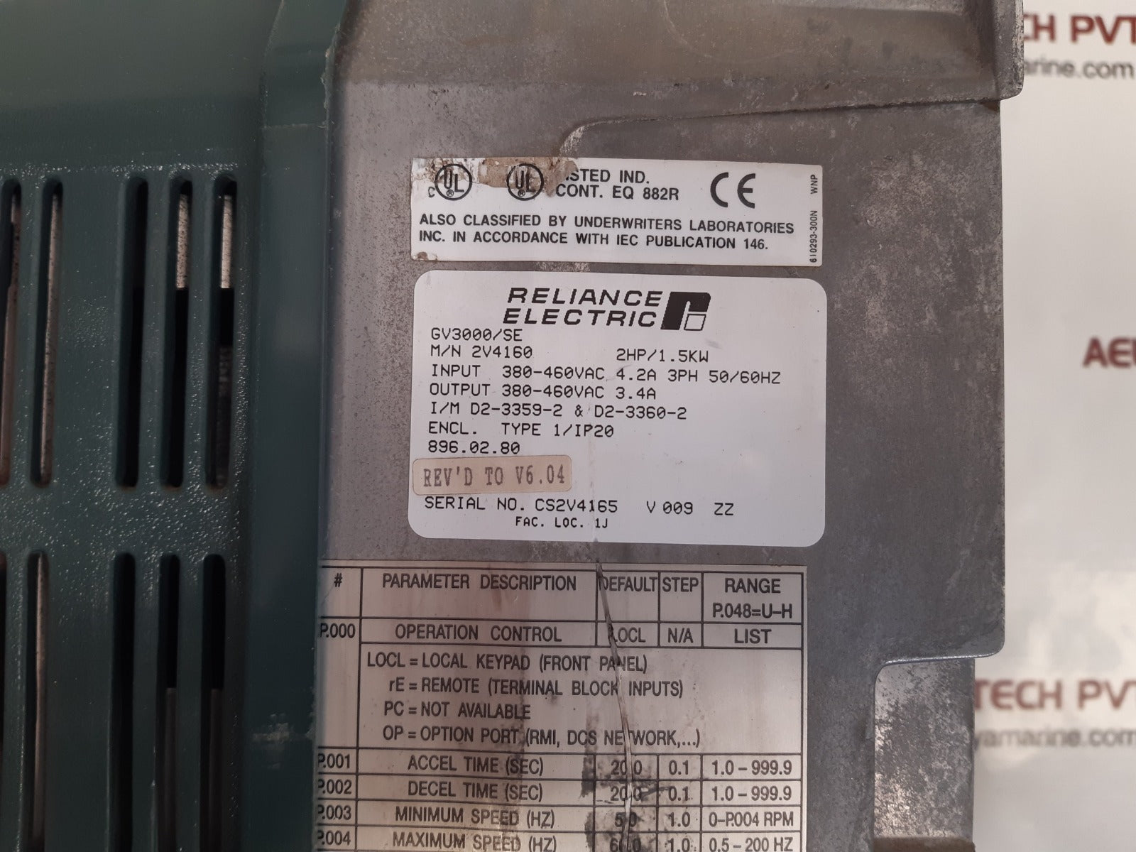 Reliance Electric Gv3000/Se Sensorless Enhanced Ac Drive 2V4160