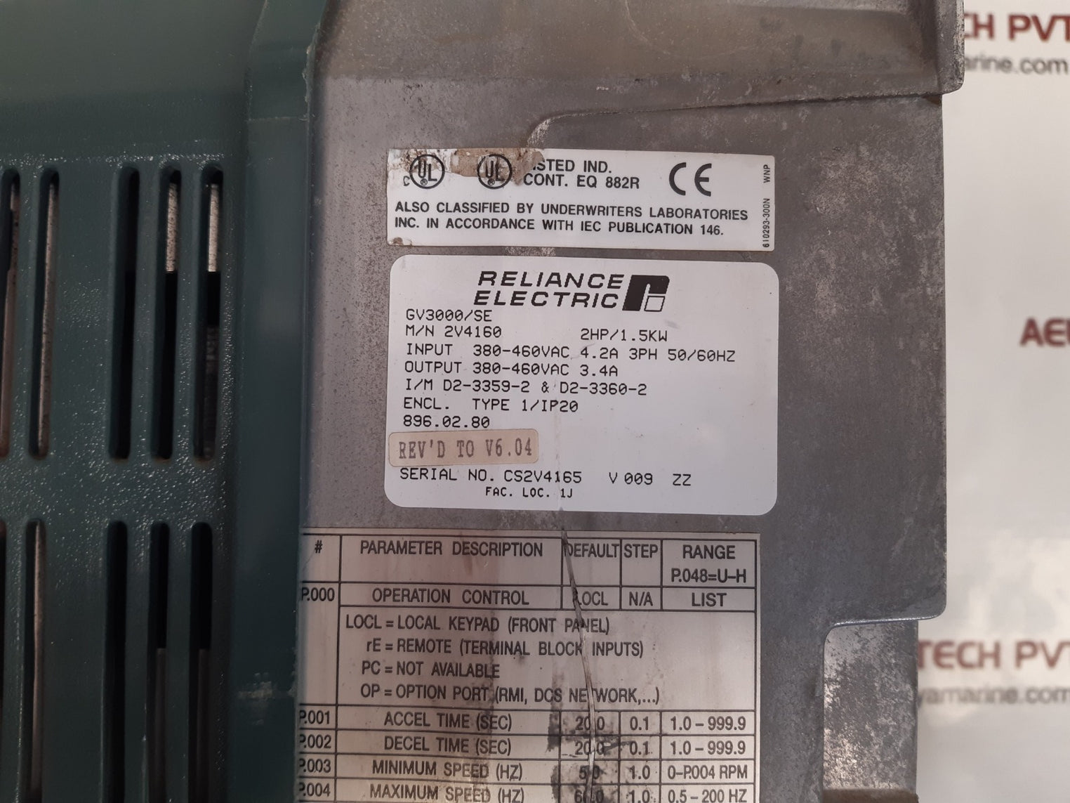 Reliance Electric Gv3000/Se Sensorless Enhanced Ac Drive 2V4160