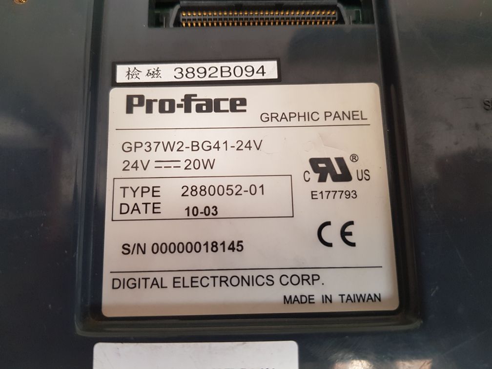 Pro-face digital gp37w2-bg41-24v graphic panel 2880052-01