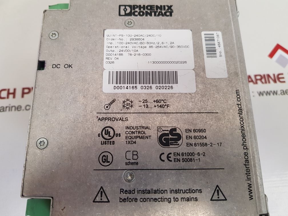 Phoenix contact quint-ps-100-240ac/24dc/10 power supply rev 04