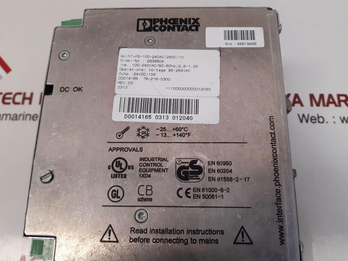 Phoenix contact quint power quint-ps-100-240ac/24dc/10 power supply