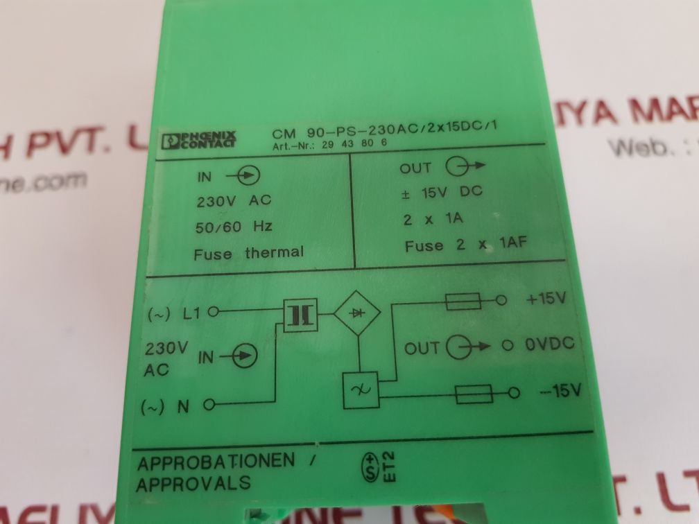 Phoenix contact cm 90-ps-230ac/2x15dc/1 power supply 29 43 80 6