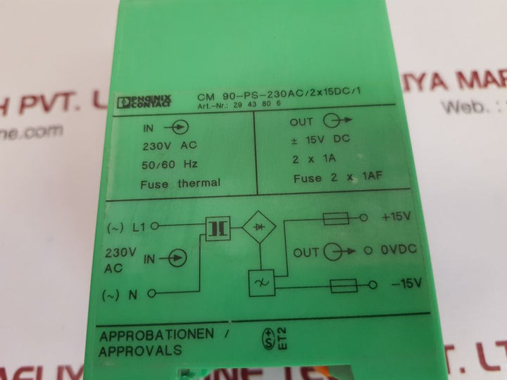 Phoenix contact cm 90-ps-230ac/2x15dc/1 power supply 29 43 80 6