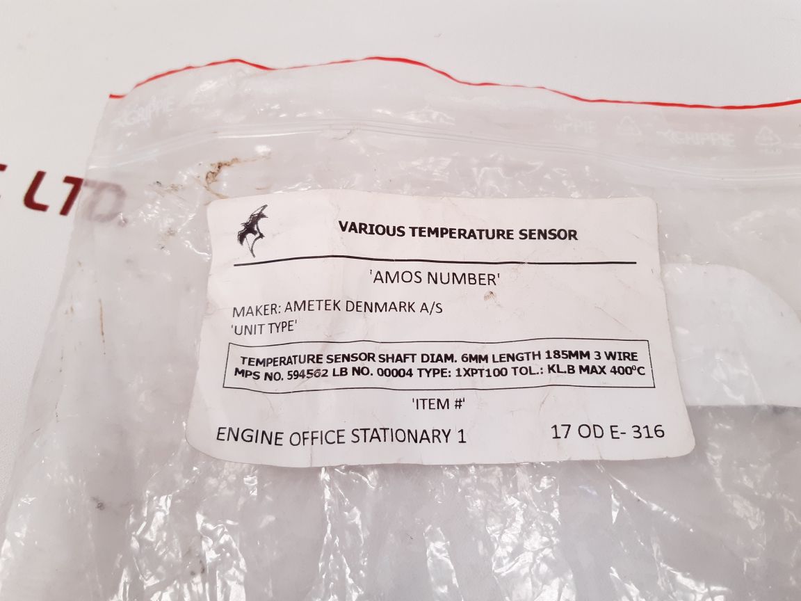 Ametek 1xpt100 temperature sensor shaft 661943-002 