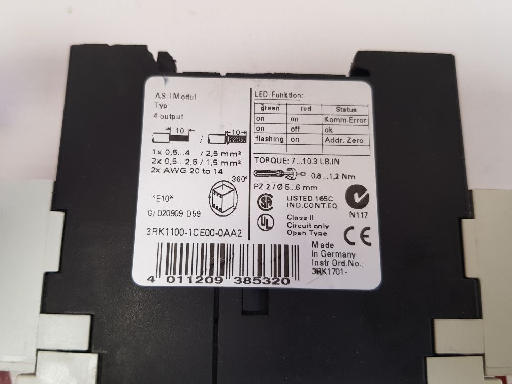 Siemens 3rk1100-1ce00-0aa2 as-i interface module 4 output 