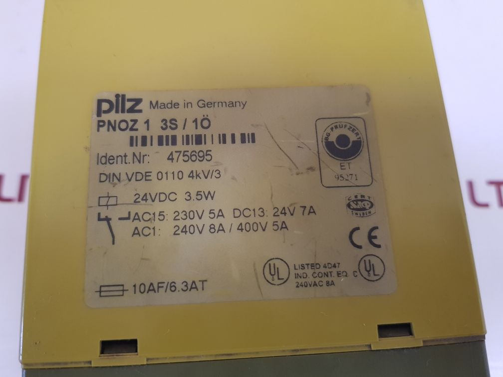 Pilz pnoz 1 3s/1o safety relay 475695