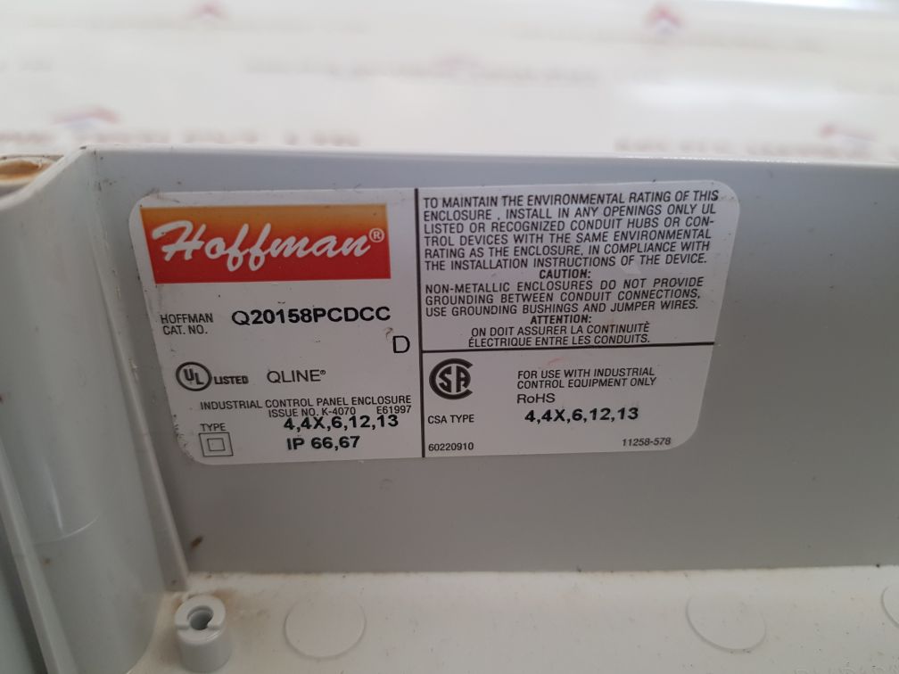 Hoffman q20158pcdcc d transformer with 41114-1 uv monitoring station
