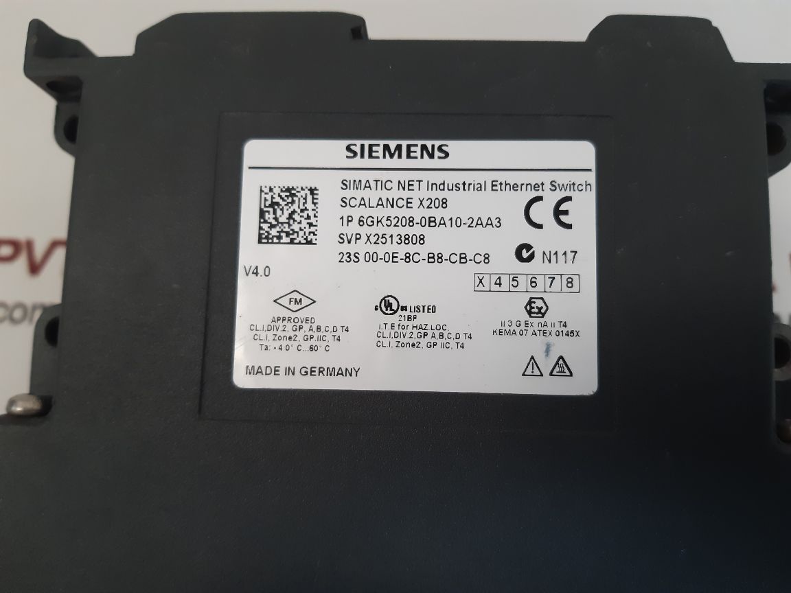 Siemens 6gk5208-0ba10-2aa3 scalance x208 ethernet switch used