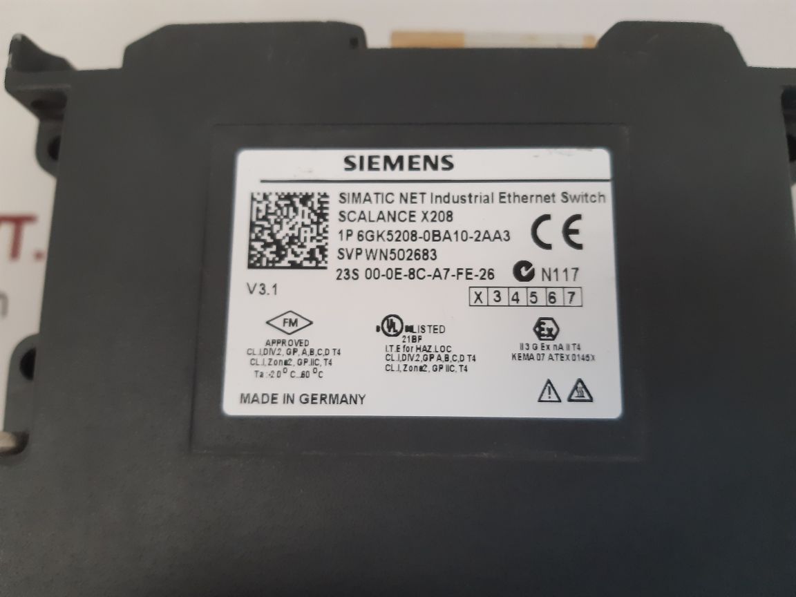 Siemens 6gk5208-0ba10-2aa3 industrial ethernet switch ta: -20°c...60°c
