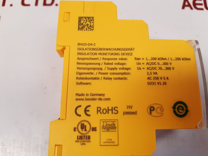 Bender isometer ir425-d4-2 insulation monitoring device b71036402