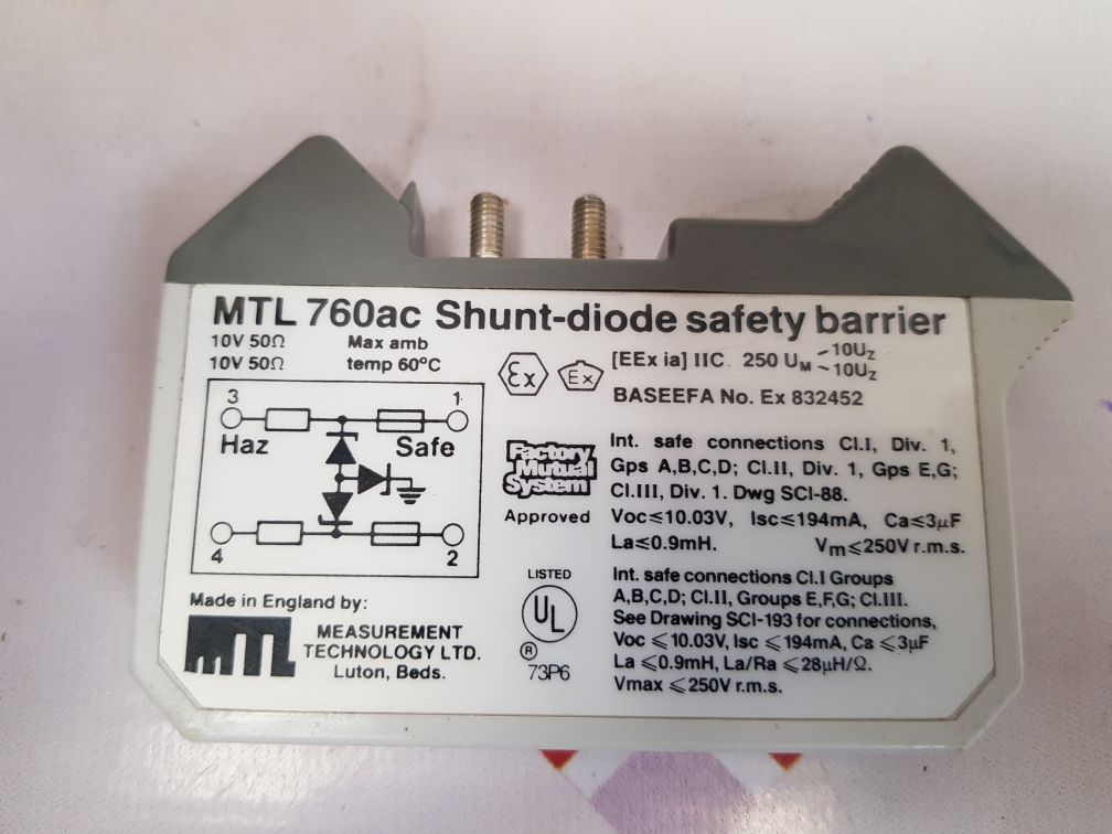 Measurement technology mtl 760ac shunt-diode safety barrier