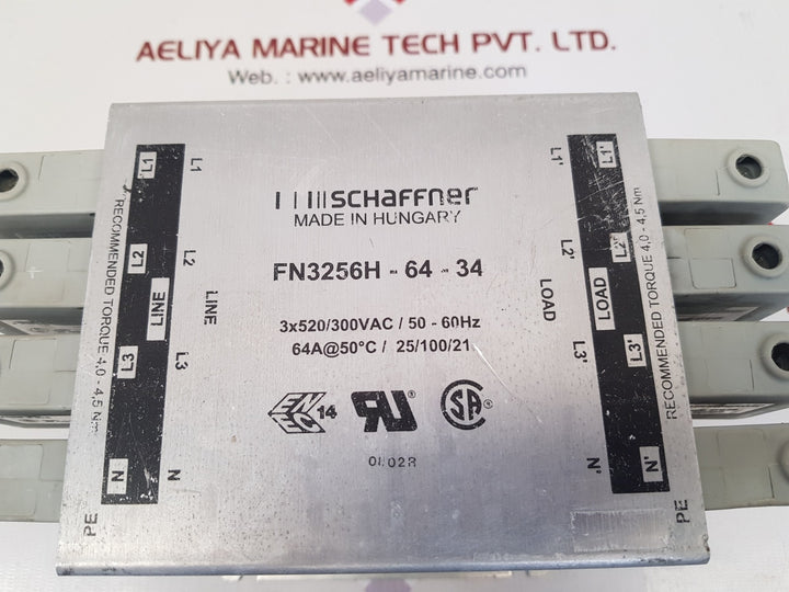 Schaffner fn3256h-64-34 power line filter