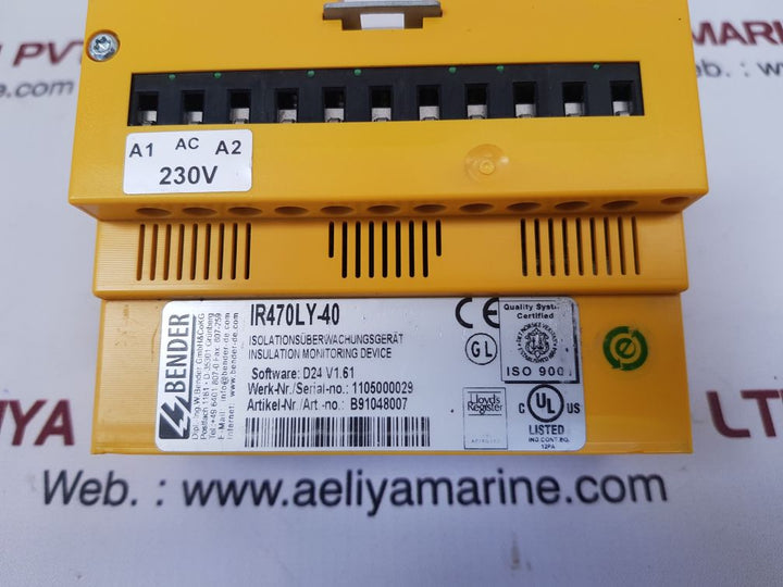 Bender ir470ly-40 a-isometer monitoring device b91048007