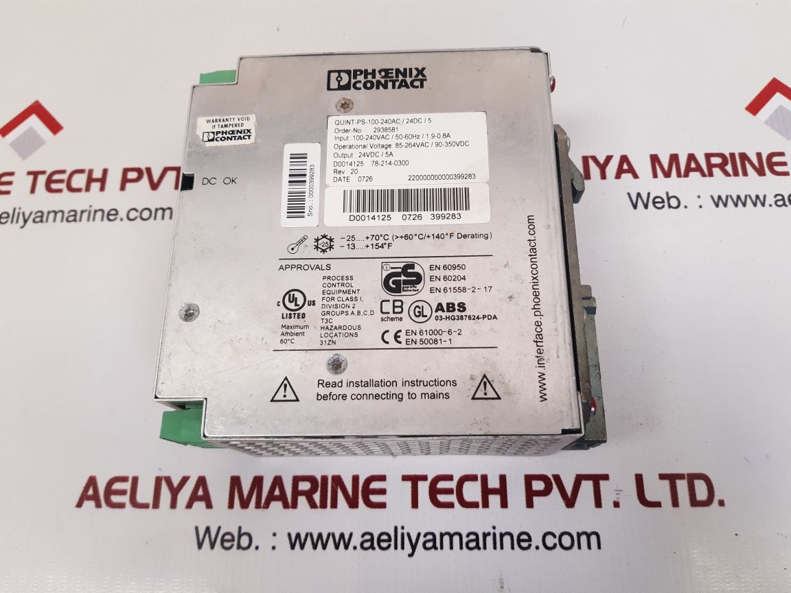 Phoenix contact quint-ps-100-240ac/24dc/5 power supply rev.20