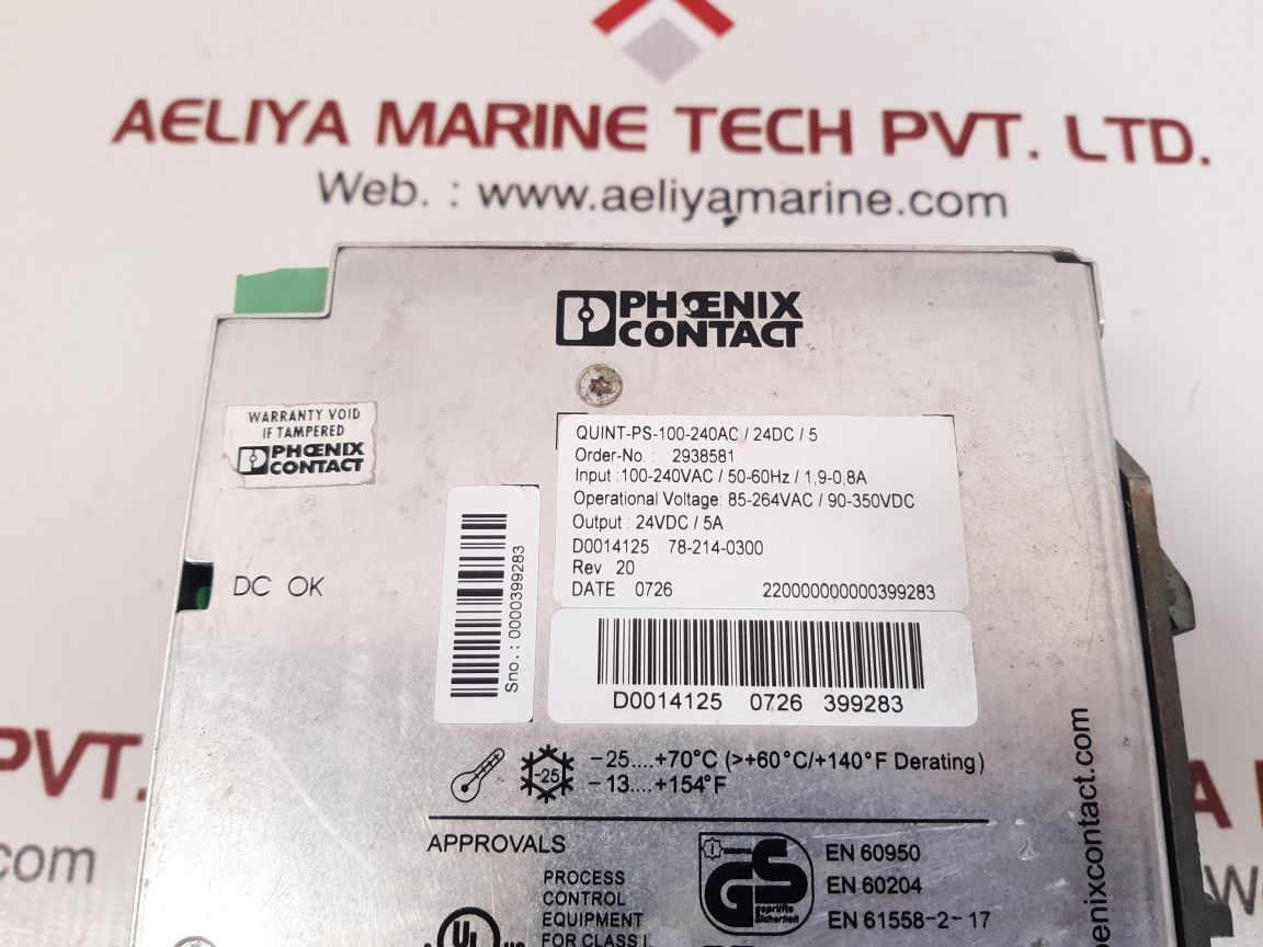 Phoenix contact quint-ps-100-240ac/24dc/5 power supply rev.20