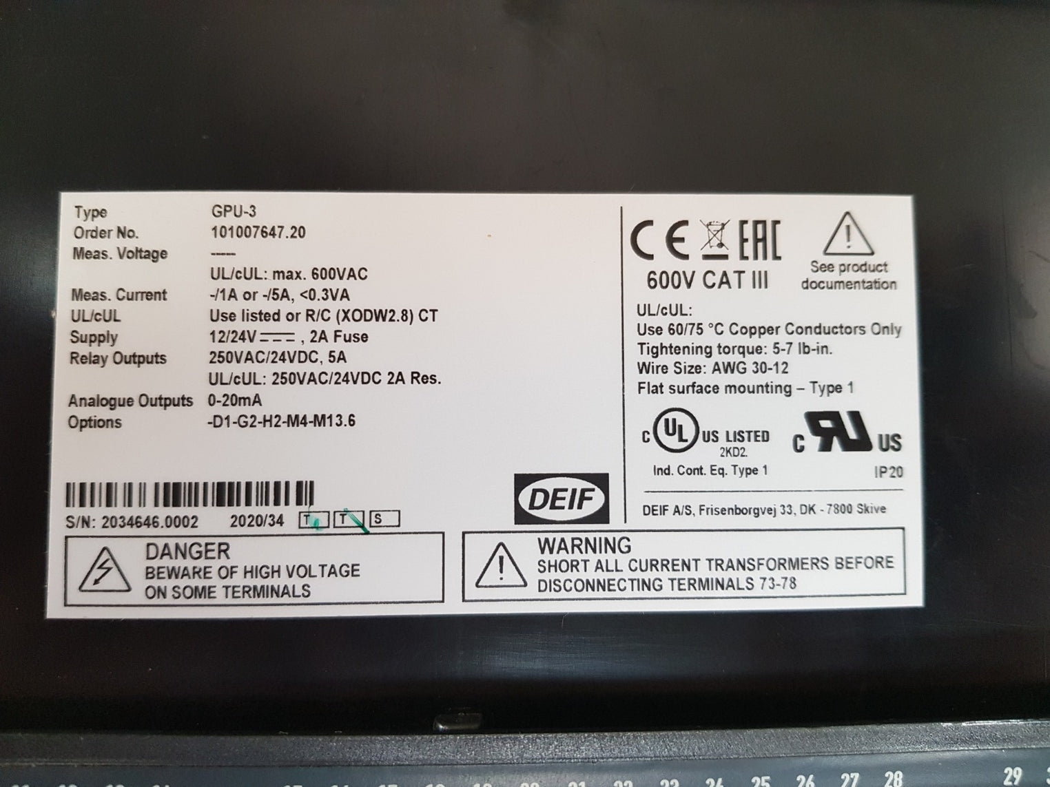 Deif gpu-3 generator protection unit