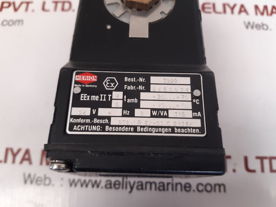Herion 3920 solenoid valve coil ex-92.c.2175x Used 