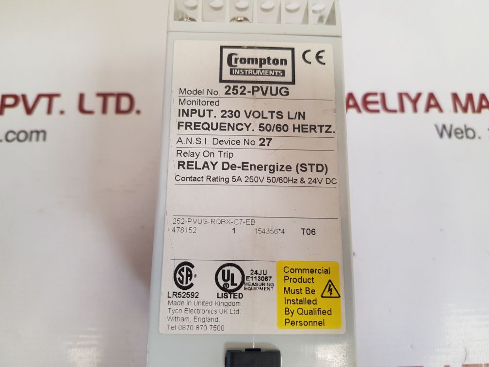 Crompton protector 252-pvug relay de-energize(std)