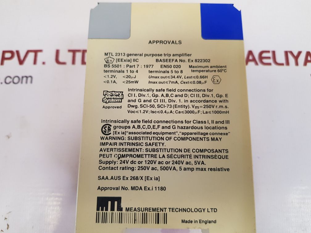 Measurement technology mtl2313a general purpose trip amplifier 