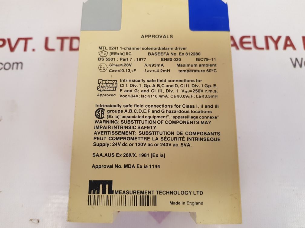 Measurement technology mtl2241 1-channel solenoid/alarm driver used