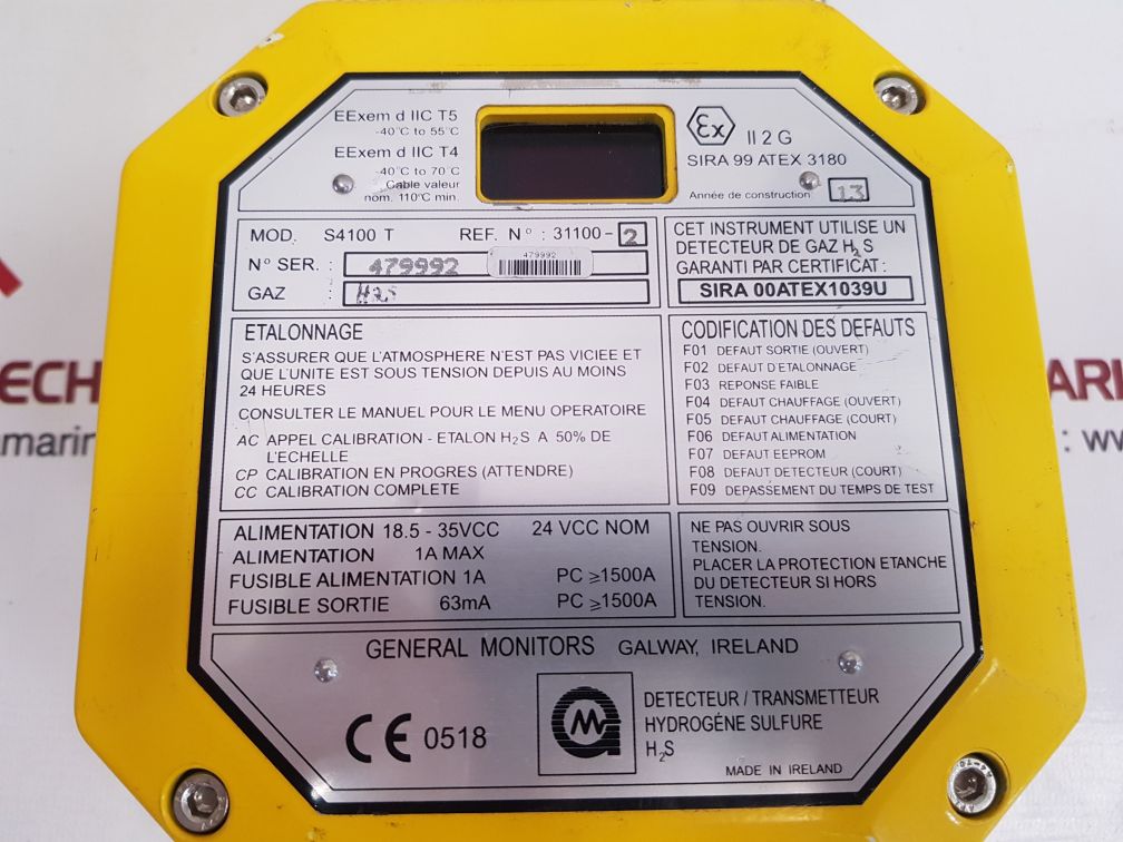 General monitors s4100 t transmitter h2s detector 