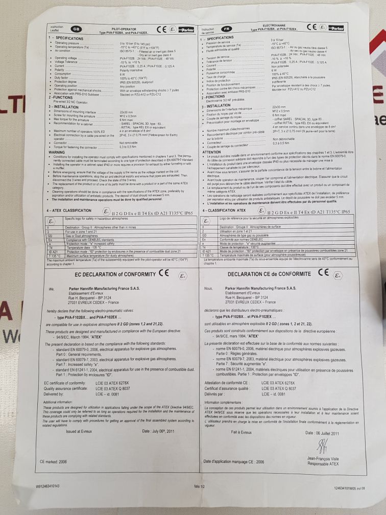 Parker pva-f102bx solenoid valve