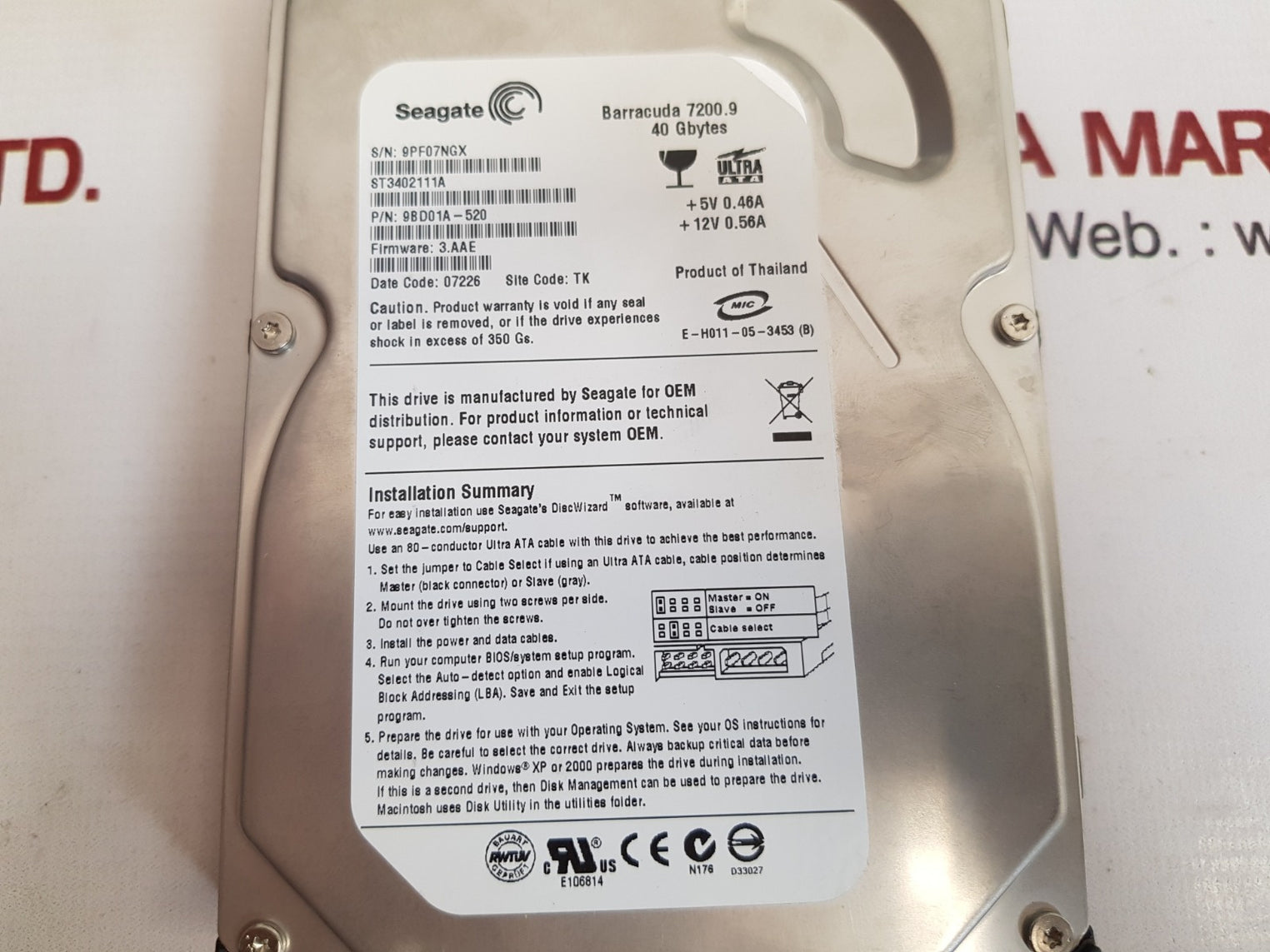 Seagate st3402111a hard drive 9bd01a-520 barracuda 7200.9