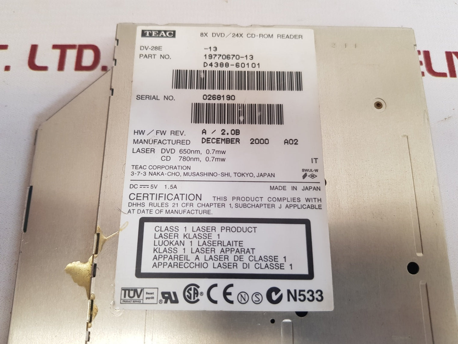 Teac dv-28e-13 dvd rom 19770670-13 disk drive module
