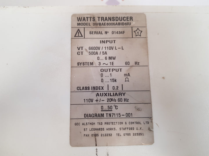 Gec alsthom istat 300 watts transducer 3wbae6005abid6iu
