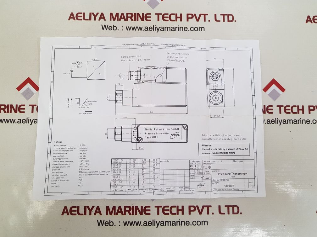 Noris vd61-1, 6m1 pressure transmitter -1..1,6 bar
