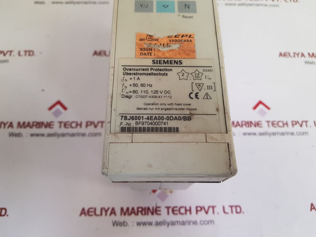 Siemens 7sj6001-4ea00-0da0/bb overcurrent protection relay