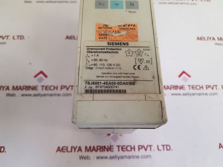 Siemens 7sj6001-4ea00-0da0/bb overcurrent protection relay