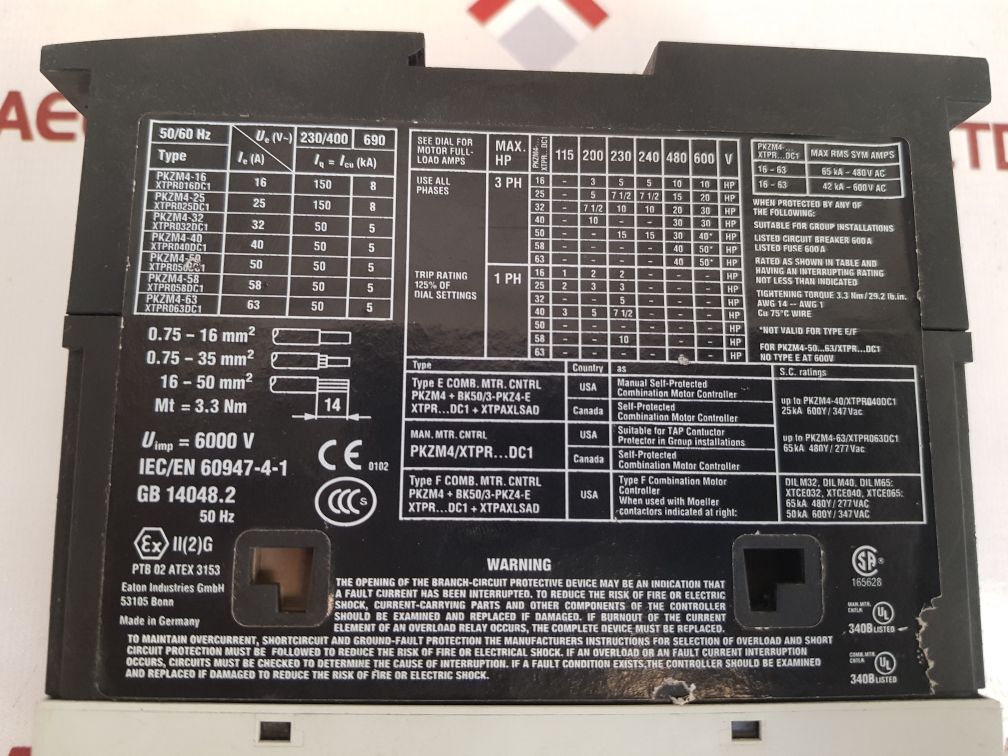 Moeller/eaton pkzm4-63 motor protector