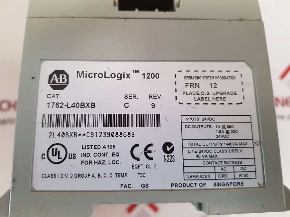 Allen-bradley 1762-l40bxb ser.c micrologix 1200 controller rev.9