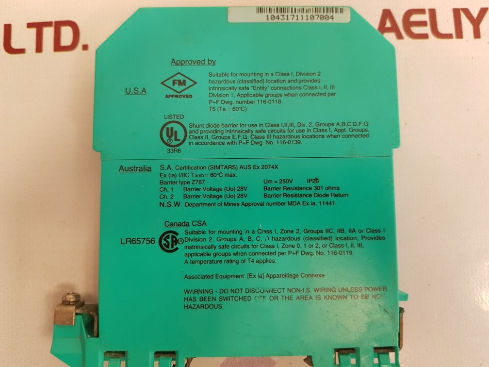 Pepperl+fuchs z787 safe snap barrier 71816 Used