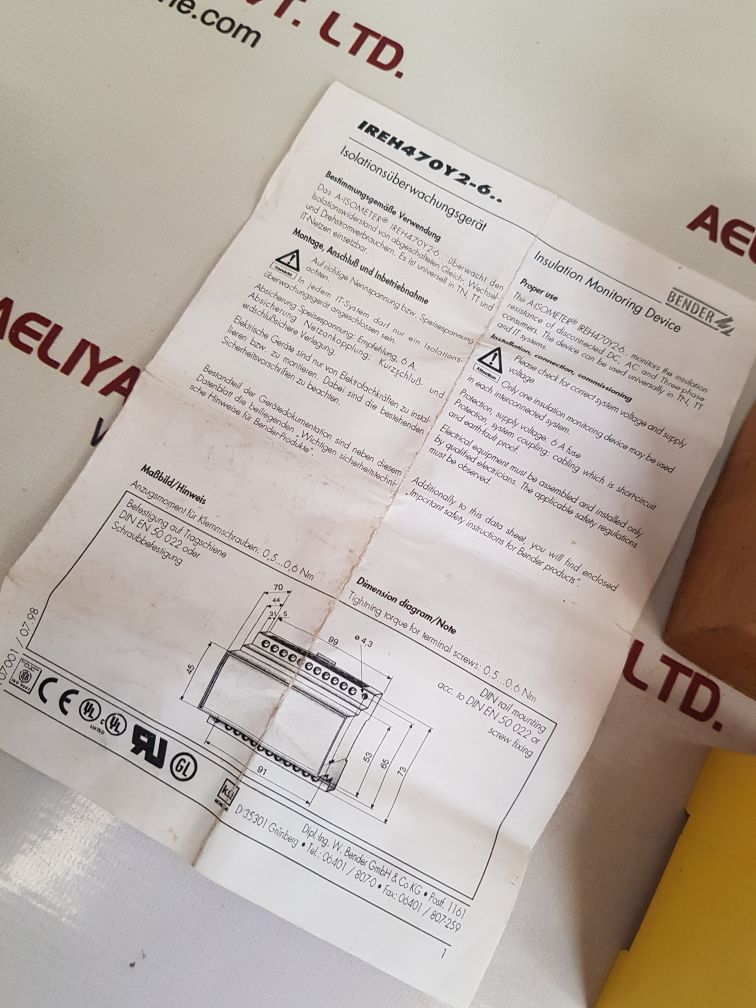 Bender ireh470y2-6 insulation monitoring device b91078001